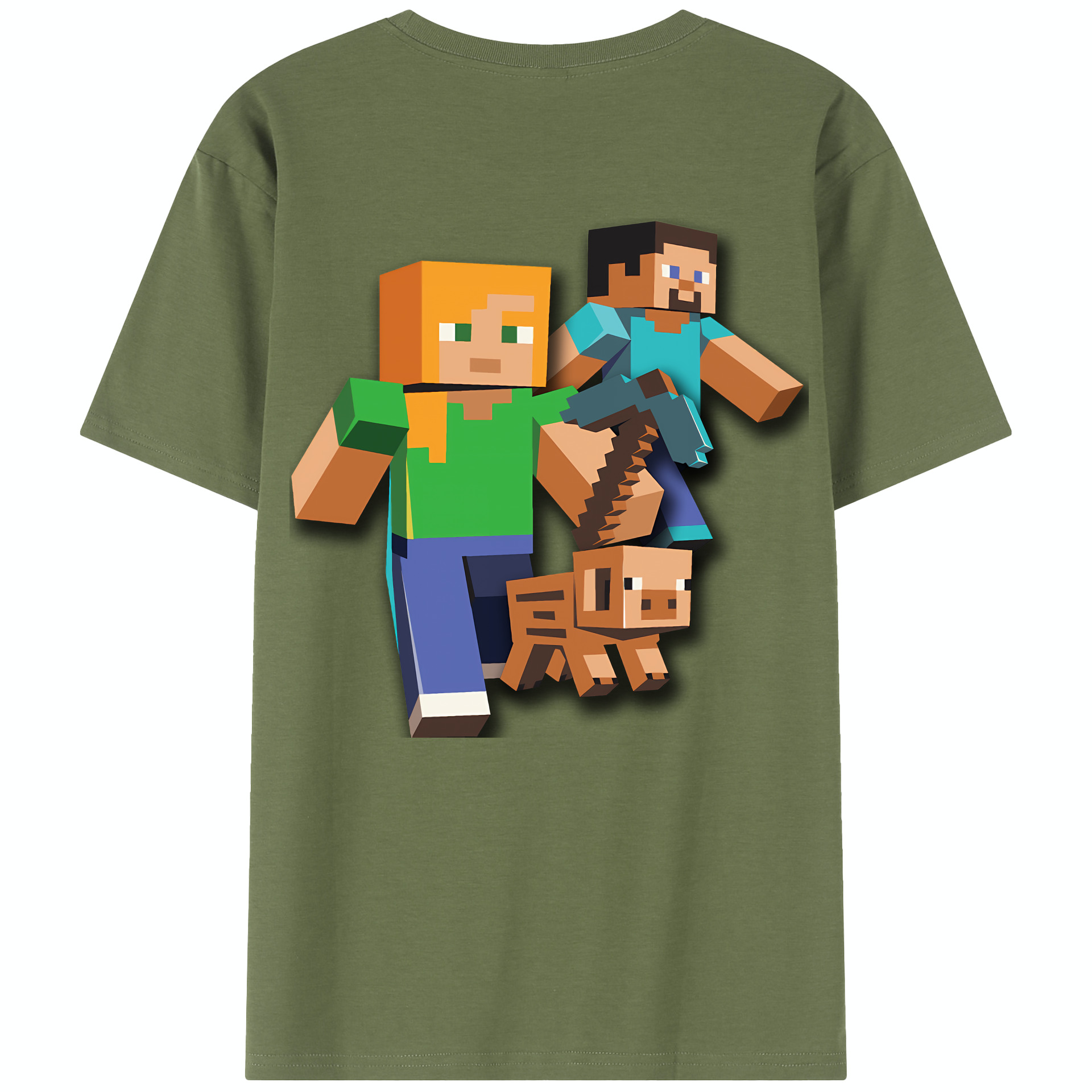 （画像用） マインクラフト ブロックの世界 Minecraft MC Block world 綿100％半袖Tシャツ（背面プリント）